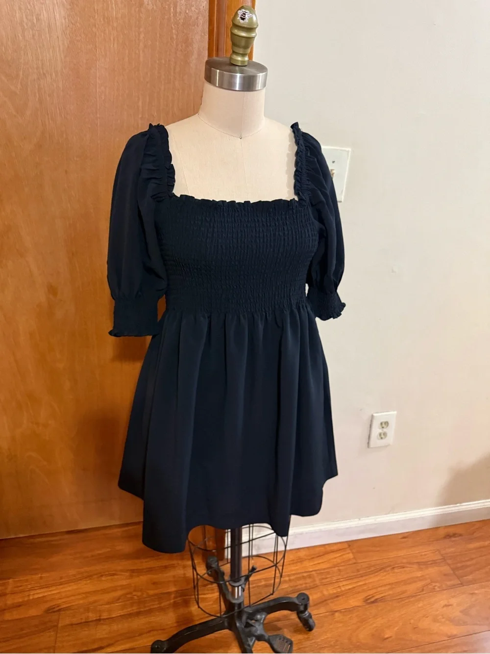 Hill House Black Smocked Square-Neck Puff Sleeve Mini Dress Hill House Black Smocked Square-Neck Puff Sleeve Mini Dress